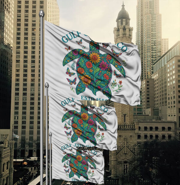 Retro Gulf Of Mexico Est 1550 Floral Turtle Boho Style Flag