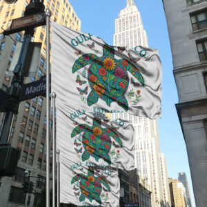 Retro Gulf Of Mexico Est 1550 Floral Turtle Boho Style Flag